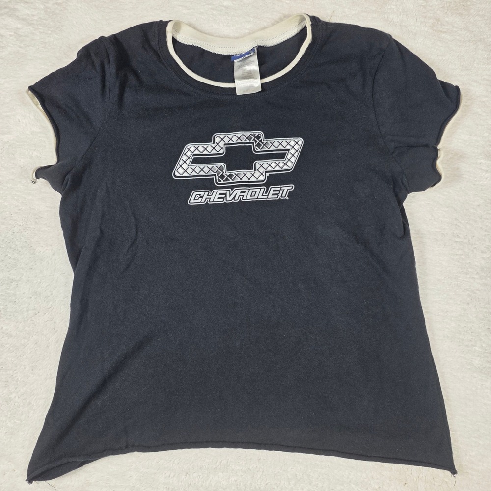 Jerry Leigh Chevrolet Graphic Tee‎ Women XL Black Good Ringer Bowtie Logo Y2K